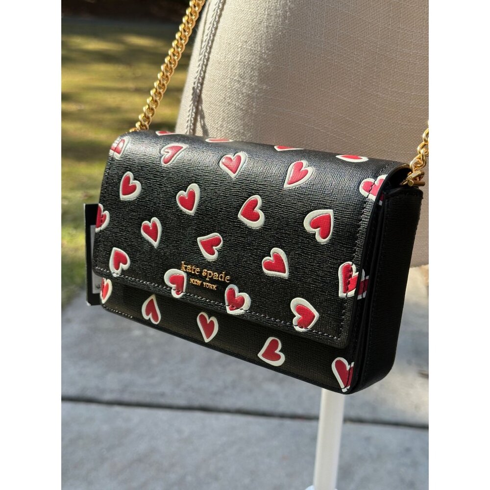 Kate Spade Morgan Stencil Hearts Flap Chain Wallet Crossbody KE350